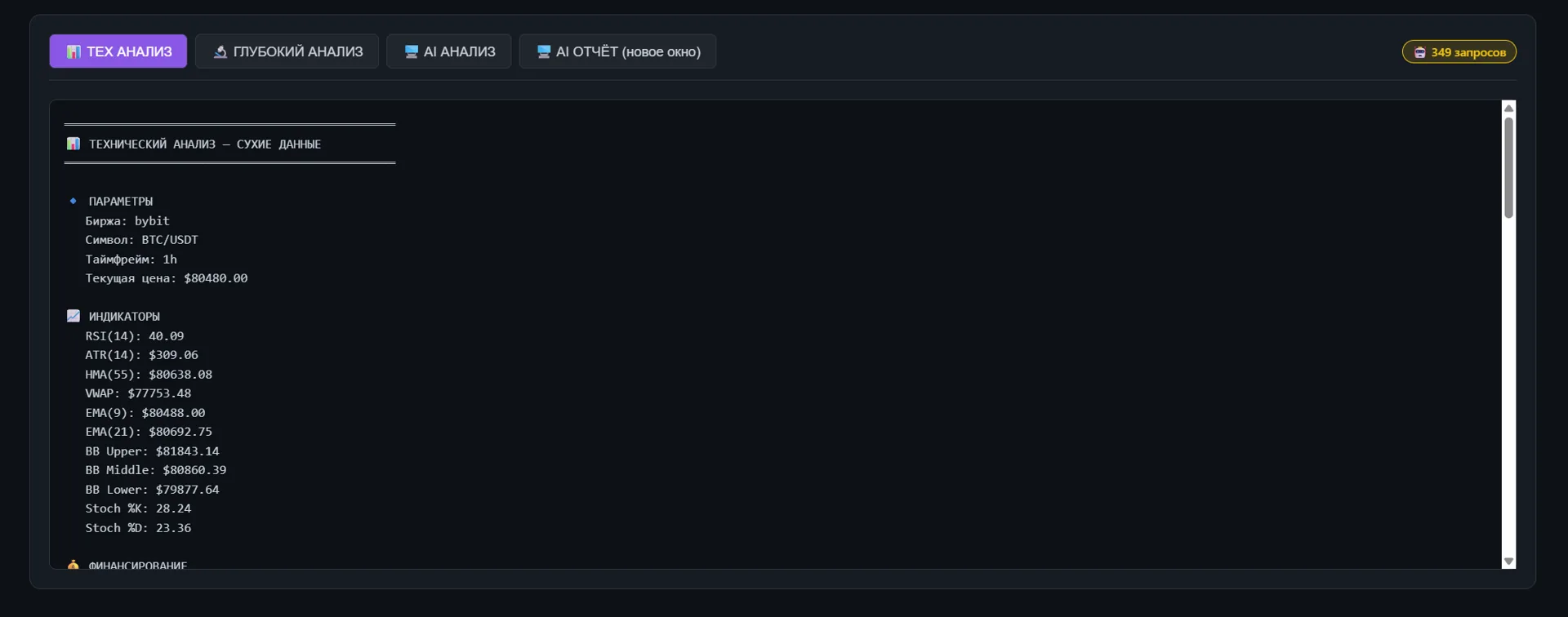 CryptoAnalyse interface fragment